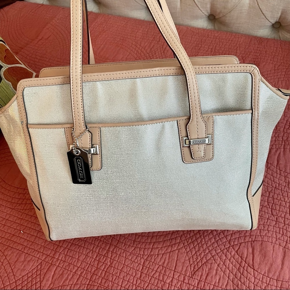 Coach Taylor Foiled Silver Metallic Carryall - Picture 1 of 12